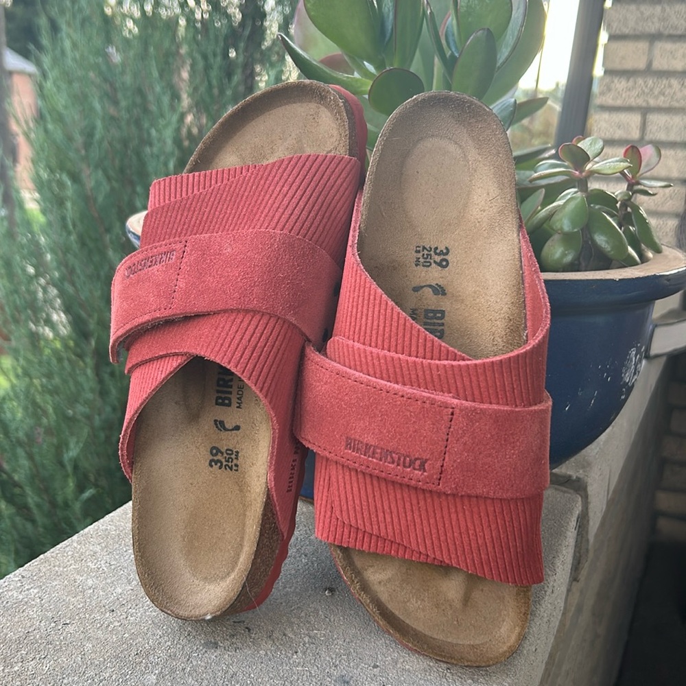 Birkenstocks - like new - corduroy slides.